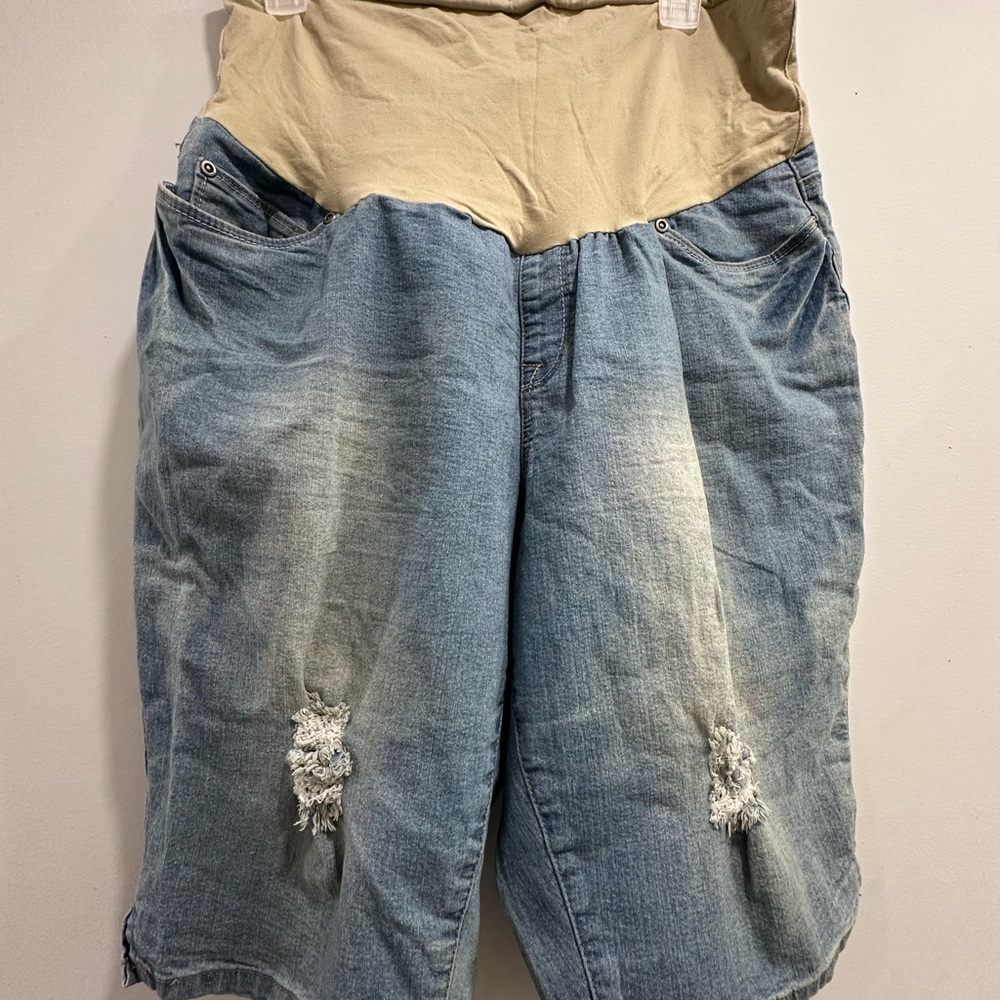 Distressed Denim Maternity Shorts